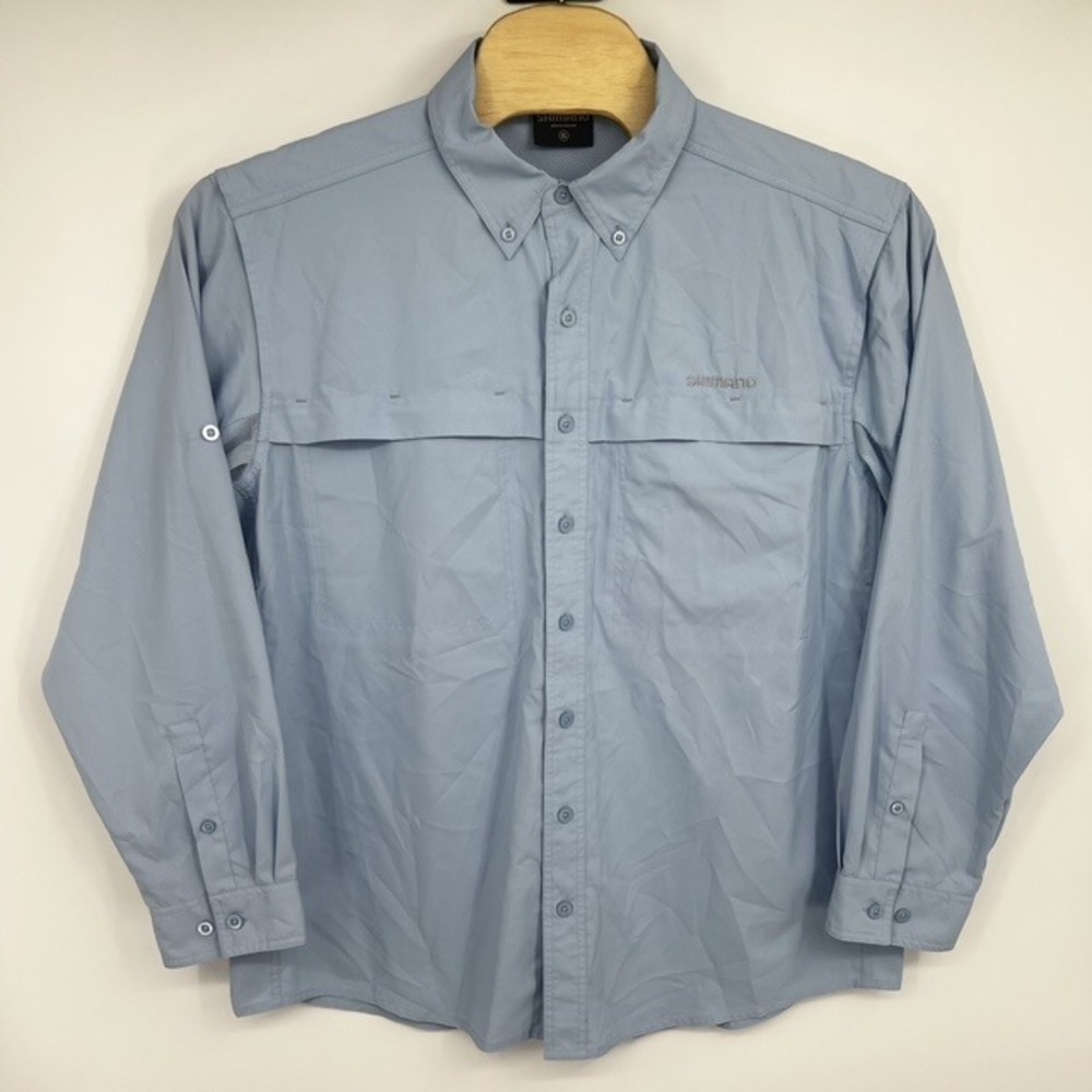 Shimano Men's XL Light Blue Long Sleeve Vented Button Up Fishing Shirt Ripstop